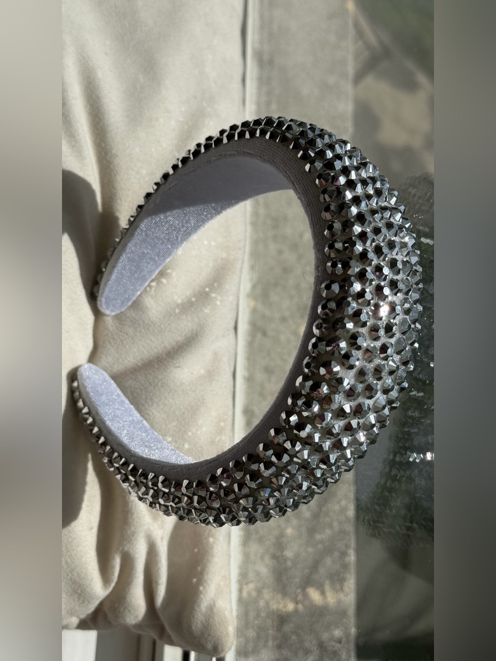 Crystal Embellished Padded Headband - Silver
